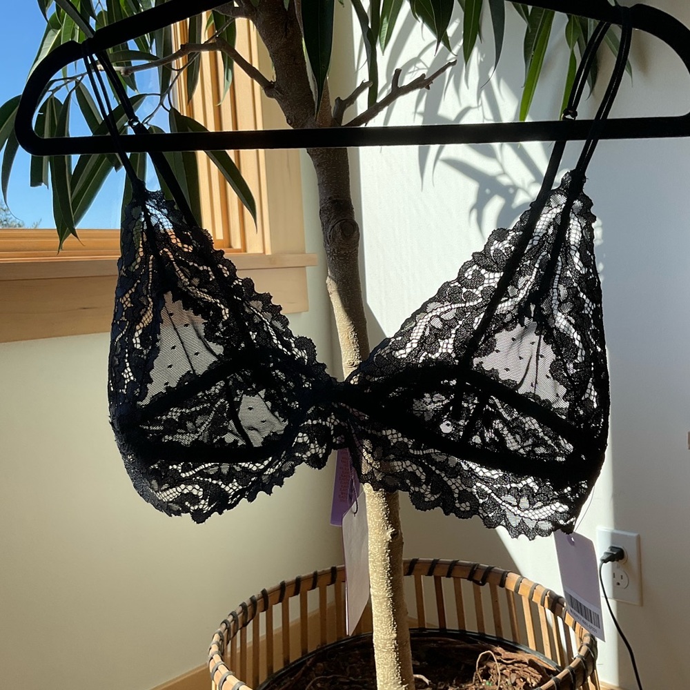 SAVAGE X FENTY BLACK DOTTED MESH BRALETTE SIZE M